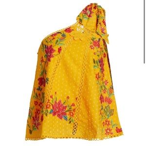 FARM RIO - NWT - Flower Dream One-Shoulder Embroidered Blouse - Size M - Yellow